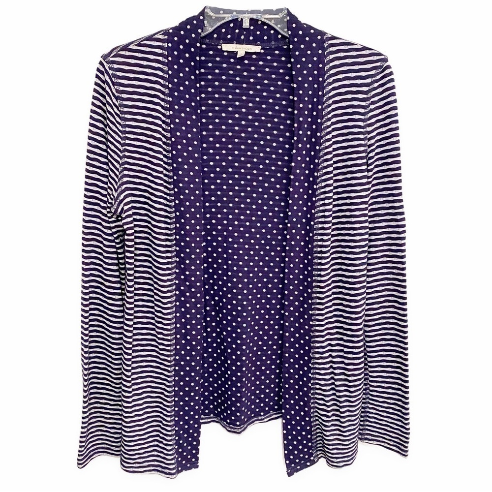 41 Hawthorn | Open Front Cardigan Stripes Polka Dots Navy Blue White Size Small